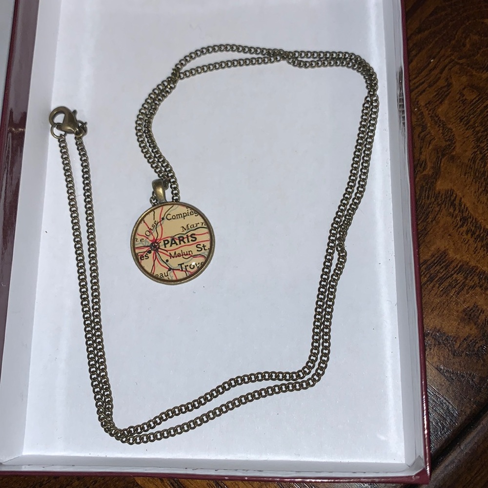 Circle pendent necklace with map of Paris